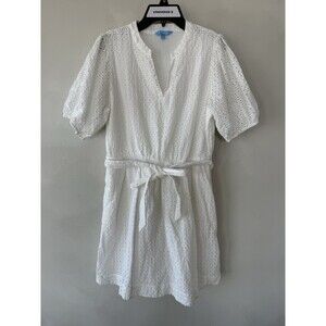 Draper James Rsvp Women's Medium M White Solid Eyelet Dress Summer Short Sleeve